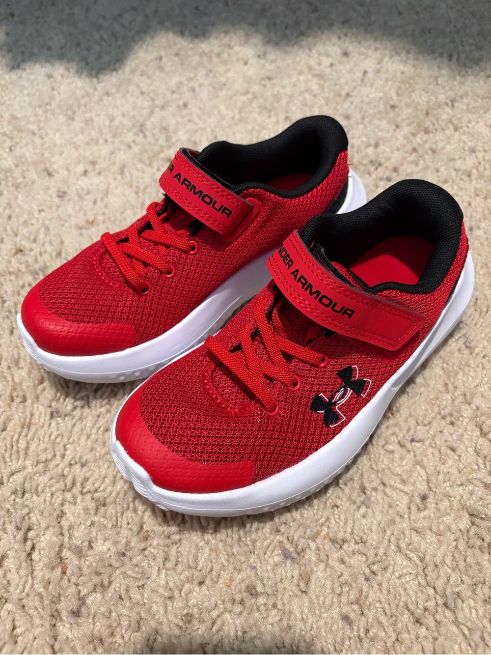 Under Armour Kids Red and Black Mesh Sneakers